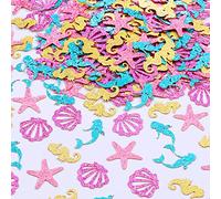 Confeti de sirena, paquete de 200 unidades con purpurina de animales marinos bajo el mar, sirena, concha de mar, caballito de mar, para niñas, suministros de fiesta de cumpleaños