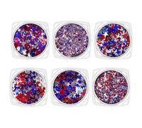 Confeti de uñas con forma de estrella, mezcla festiva de 8,8 x 5,9 x 1,4 cm, copos de aleación brillantes | diamantes de imitación decorativos patrióticos rojos y azules para mujeres y adolescentes