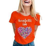 Confeti Im Herzen Shirt Damen Konfetti Kostüm Slim Fit Stretch Stoff weich elegant Basic Shirt Sommer Tops Damen Lustiges PartyEvents Tshirt Casual Bluse Fun Freizeithirts, O Orange, XXL