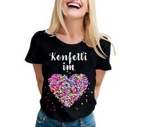 Confeti Im Herzen Shirt Damen Konfetti Kostüm Slim Fit Stretch Stoff weich elegant Basic Shirt Sommer Tops Damen Lustiges PartyEvents Tshirt Casual Bluse Fun Freizeithirts, O negro., M