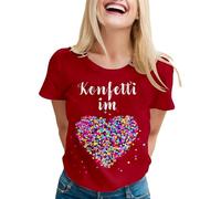Confeti Im Herzen Shirt Damen Konfetti Kostüm Slim Fit Stretch Stoff weich elegant Basic Shirt Sommer Tops Damen Lustiges PartyEvents Tshirt Casual Bluse Fun Freizeithirts, O rojo., S