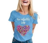 Confeti Im Herzen Shirt Damen Konfetti Kostüm Slim Fit Stretch Stoff weich elegant Basic Shirt Sommer Tops Damen Lustiges PartyEvents Tshirt Casual Bluse Fun Freizeithirts, O Azul Claro, XXL
