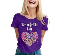 Confeti Im Herzen Shirt Damen Konfetti Kostüm Slim Fit Stretch Stoff weich elegant Basic Shirt Sommer Tops Damen Lustiges PartyEvents Tshirt Casual Bluse Fun Freizeithirts, O Púrpura, M