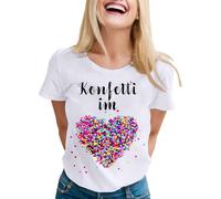 Confeti Im Herzen Shirt Damen Konfetti Kostüm Slim Fit Stretch Stoff weich elegant Basic Shirt Sommer Tops Damen Lustiges PartyEvents Tshirt Casual Bluse Fun Freizeithirts, O blanco., S