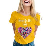 Confeti Im Herzen Shirt Damen Konfetti Kostüm Slim Fit Stretch Stoff weich elegant Basic Shirt Sommer Tops Damen Lustiges PartyEvents Tshirt Casual Bluse Fun Freizeithirts, O amarillo., S