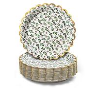 Confettiville Platos de papel de Navidad, 50 unidades, suministros desechables para fiestas de Navidad, acebo, borde festoneado de lámina dorada, 9 pulgadas
