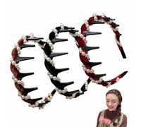Confezione Da 3 Fasce Per Capelli Vintage Con Teschio Alto E Perle Artificiali, Alla Moda, Per Donne, Accessori Per Capelli Da Donna (A, 3 Pcs)