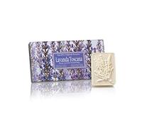 Confezione regalo 3 saponette rettangolari lavorazione artigianale essenza lavanda toscana scolpite ciuffo lavanda, 3x125g