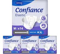 Confiance Elastic - Cambios completos para hombres y mujeres - Nivel de absorción : 10 gotas (fugas urinarias importantes) - pH neutro a la piel - Material suave - Talla M - 14 unidades (Paquete de 4)