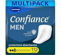 Confiance Men - Pequeñas protecciones anatómicas absorbentes para hombres - Discretos - Nivel de Absorción = 3 gotas (fugas urinarias medianas) - pH neutro a la piel - 8 x 14 unidades