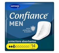 Confiance Men - Pequeñas protecciones anatómicas absorbentes para hombres - Discretos - Nivel de Absorción = 3 gotas (Fugas Urinarias Medias) - pH neutro a la piel - 14 unidades