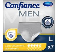 Confiance Men - Slips Absorbentes para Hombres - Nivel de Absorción = 5 gotas (Fugas Urinarias Medias) - Discretos y eficaces - pH neutro a la piel - Talla L - 7 Unidades