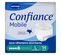 Confiance Mobile - Slips Absorbentes para Hombres y Mujeres - Nivel de Absorción = 5 gotas (Fugas Urinarias Medias) - Discretos y eficaces - pH neutro a la piel - Talla L - 14 Unidades