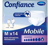 Confiance® Mobile - Slips absorbentes para hombres y mujeres - Nivel de absorción = 8 gotas (fugas de orina importante) - Discretos y eficaces - pH neutro a la piel - Talla M - 14 unidades