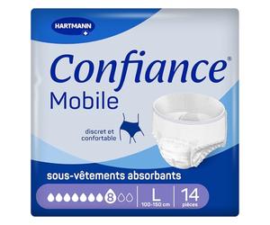 Confiance Mobile - Slips Absorbentes para Hombres y Mujeres - Nivel de Absorción - 8 gotas (Fugas Urinarias Importantes) - Discretos y eficaces - pH neutro a la piel - Talla L - 14 Unidades