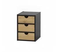 CONFORTIME | Cajonera Organizadora 3 Cajones de Bambú y Negro 16x19,5x22 cm, Organizador de Cocina y Escritorio, Cajonera Estrecha de Oficina, Mueble Auxiliar Compacto para Almacenaje