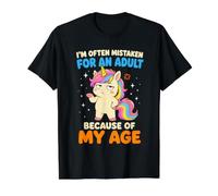 Confundido con un Adulto por mi Edad Humor Unicornio Camiseta gráfica económica, Hombre, Negro, S