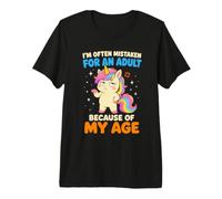 Confundido con un Adulto por mi Edad Humor Unicornio Camiseta Premium