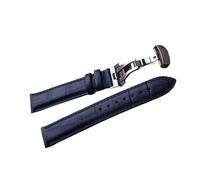 Cong Yi Correas de Cuero Genuino for Reloj, Hebillas de Mariposa de Plata Azul Oscuro, Cierre de 14mm, 15mm, 16mm, 17mm, 18mm, 19mm, 20mm y 22mm(15mm)