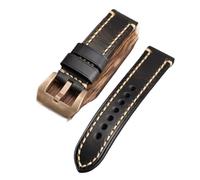 Cong Yi Hebilla De Correa De Cuero Hecha A Mano Azul-marrón-negro 20 22 24 26MM Compatible Con PAM111 441 Hebilla De Bronce De Cuero Grueso(Brack B Clasp,24mm)
