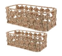 CONGARTENO 2 Piezas Cesta de Almacenamiento de Escritorio de Ratán con Asas Cesta Artesanal para Snacks y Organización Multifuncional para Hogar y Oficina Color Marrón Tanque de Unidades