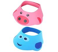 CONGARTENO 2 piezas Gorro Ducha Ajustable para Bebés con Visera Protectora contra Agua y Champú Diseño de Dibujos Animados Protección Orejas y Ojos para Baño Corte de Pelo y Sombra Unidades
