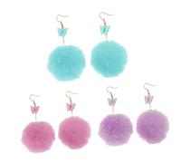CONGARTENO 3pares Aretes Colgantes Con Bolas De Peluche Diseño Creativo Ligeros y Cómodos Accesorios De Moda Para Mujer Tono Azul Agua