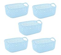 CONGARTENO 5 piezas Cestas de Plástico para Almacenaje con Asa Contenedores Multiusos para Escritorio y Hogar Organizador de Sobres y Papelería Diseño Ergonómico y Duradero Color Azul Grande