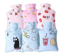 CONGARTENO 6 Bolsas de Agua Caliente Pequeñas Pvc, Calentador de Manos Portátil Diseño Adorable (rojo Labios, Plátano, Fresa, Taza, Nube, Gato), Bolsa Térmica para Alivio y Uso en Invierno