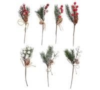 CONGARTENO 7 Piezas Picks de Pino Artificial con Bayas y Piñas Decorativas para Navidad de Aguja de Pino Simulada Ornamento DIY para Adornos de Árbol y Decoración Festiva