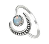 CONGARTENO Anillo Ajustable de Mujer Piedra Luna Creativa Diseño Abierto de Sol y Luna Joyería Elegante Plateada para Obsequio y Uso Diario