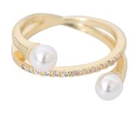 CONGARTENO Anillo de Moda Ajustable Perla Cruzado Vintage para Mujer, Joyería de Cobre Dorado, Abierto, Uso Diario y Fiestas, Talla Única