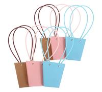 CONGARTENO Bolsas de Papel Kraft Impermeables para Dulces y Regalos 6 Piezas Tamaño 12X8X125 CM Diseño Trapezoidal Asas Colores Natural Rosa y Azul Claro Ideales para Fiestas y San