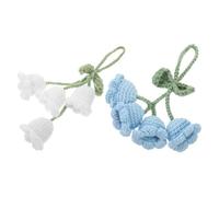 CONGARTENO Colgantes para Espejo Retrovisor de Coche 2 Piezas Decoración Interior Flores Tejidas a Crochet Color Blanco y Azul Adorno Floral Único para Decoración de Coche y Hogar