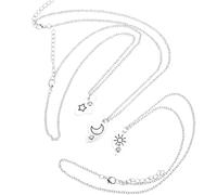 CONGARTENO Collar Colgante de Mujer Conjunto de 3 Piezas Día Luna Estrella Plata Collar de Estrellas y Luna para Parejas Amistad Joyería Duradera para Estudiantes