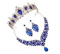 CONGARTENO Conjunto de Diadema con Adorno Azul para Niñas Collar y Pendientes Joyería para Bodas Cumpleaños y Fiestas Accesorio Brillante y Seguro Set de 3 Piezas Elegante