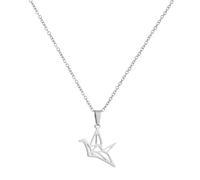 CONGARTENO Conjunto de Pendientes y Collar Mujer Acero Inoxidable Plata Pendientes Colgantes de Grulla de Papel Hueca Cadena de Collar para Niñas Joyas Creativas para Obsequio y Uso