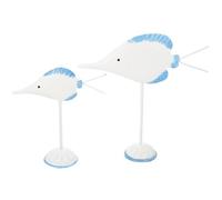 CONGARTENO Estatua de Pez Azul y Blanco Adorno de Madera Estilo Océano Juego de 2 Piezas para Decoración Mediterránea del Hogar Decoración Rústica y Campestre para Sala y Oficina