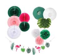 CONGARTENO Juego de Banderines Hawaianos de Papel con Hojas de Palma y Flamencos Decoración para Fiestas Tropicales de Verano Cumpleaños y Eventos Hawaianos Set Temático para Playa y
