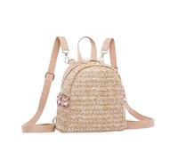 CONGARTENO Mochila Pequeña para Mujer Estilo Lady Mini de Rafia Tejida Cremallera y Perlas, Color Marrón Oscuro, Ligera y Transpirable para Viajes al Aire Libre y Ocio Diario