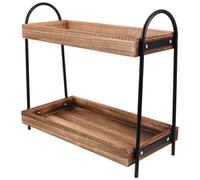 CONGARTENO Organizador de Encimera de Madera 2 Niveles para Baño y Cocina Estante Multiusos para Cosméticos y Especias Bandeja de Almacenamiento para Tocador Color Fuego 1 Pieza