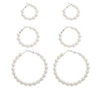 CONGARTENO Pendientes de Aro Grandes de Perlas 8 MM 3 Pares Tamaños 3 CM 4 CM y 6 CM Pendientes Redondos Colgantes de Plata para Mujer Joyería Elegante para Estudiantes y Fiestas