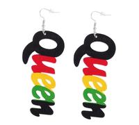 CONGARTENO Pendientes Letra Reina de Madera Africana Colgantes para Mujer Joyería Ligera para Bodas Fiestas y Diario Original Novia