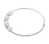 CONGARTENO Pulsera de Boda Brillante para Mujer, Brazalete de Perlas Falsas Gemas de Imitación, Pulsera de Metal Plateado Elegante para Novias y Eventos Formales