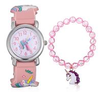 CONGARTENO Reloj Infantil de Unicornio con Pulsera de Cuentas Delicada para Niños, Acero Inoxidable y Vidrio, Fácil de Usar y Adecuado para Cumpleaños o Día del Niño