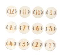 CONGARTENO Tarjetas Mensuales Números en Forma de Hojas de Madera para Bebés Beige para Fotos de Hitos y Recuerdos del Primer Año Set de 12 Piezas en Baby Shower