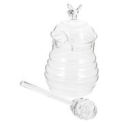 CONGARTENO Tarro de Miel de Vidrio con Tapa y Varilla Mezcladora Recipiente Transparente para Almacenamiento y Dispensación de Miel Cocina Diseño y Funcional para Uso Doméstico Reutilizable