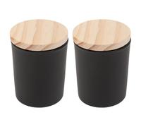 CONGARTENO Tarro de Vela Perfumada de Vidrio Negro 50g Tapa de Madera para Decoración en Casa y Relajación, Diseño Simple y Resistente, Pack de 2 Unidades