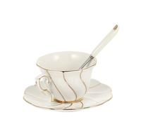 CONGARTENO Taza de Café y Té de Porcelana Fina con Dorado Set Vintage con Platillo y Cuchara para Café Leche y Bebidas Calientes Elegante Diseño Blanco con Textura para Tardes de Té