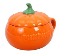 CONGARTENO Taza de Cerámica Forma Calabaza con Tapa Antiquemaduras para Bebida Casa Halloween Mediana Naranja para Café y Yogur